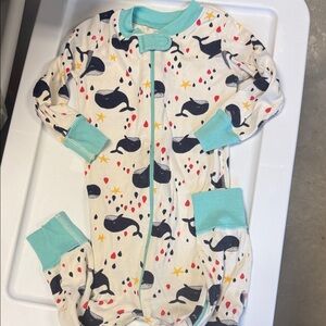 Hanna Andersson Whale Print Baby Onesie with Teal Accents